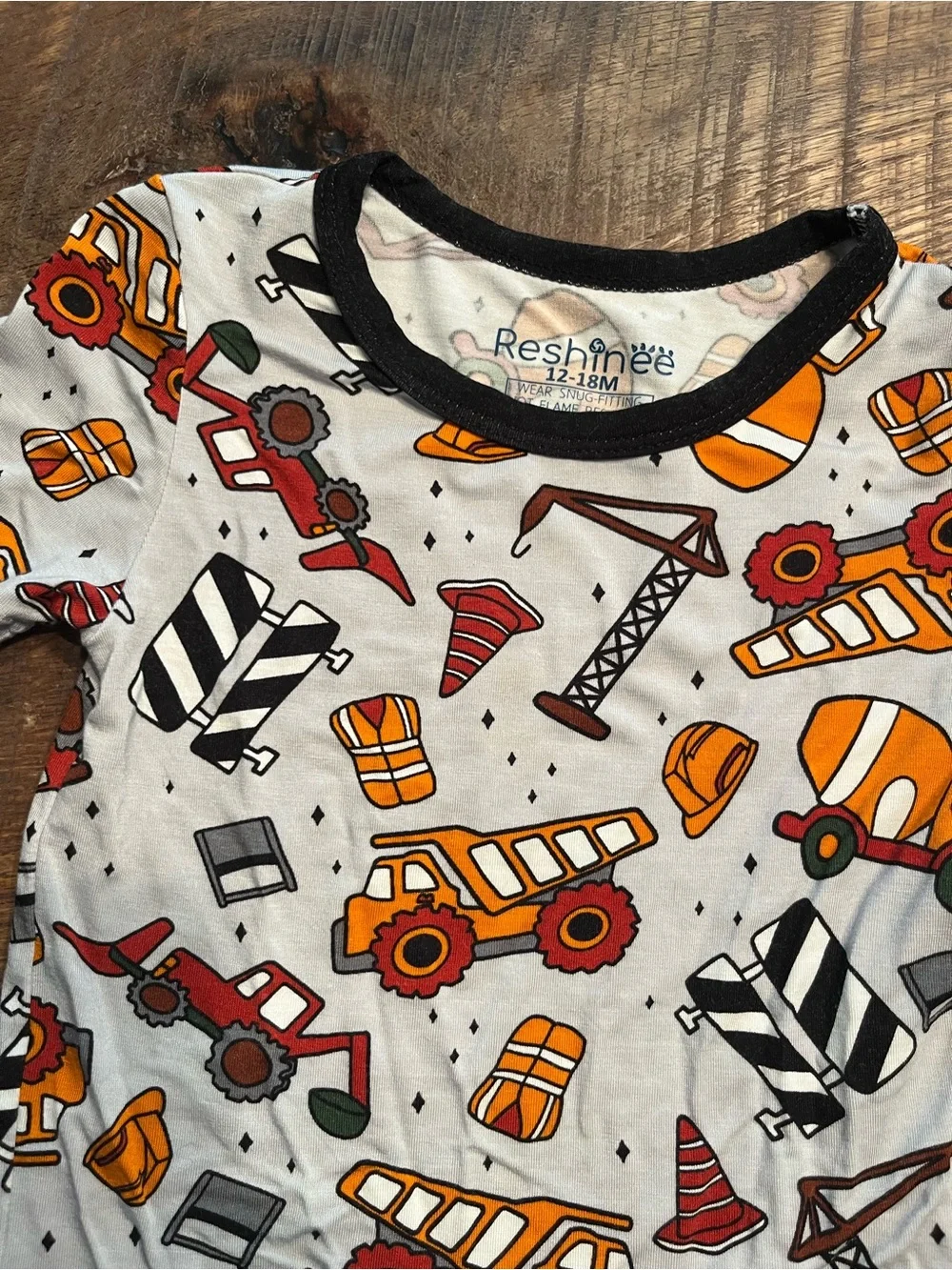 Bamboo Construction Print Toddler Tee with Black Trim